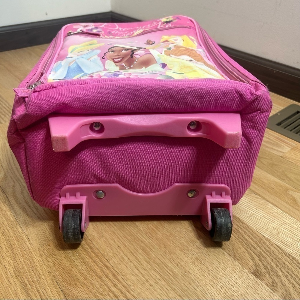 Disney Princess Suitcase Roller Bag Pink Kids Cinderella Tiana Belle Aurora - Picture 9 of 10